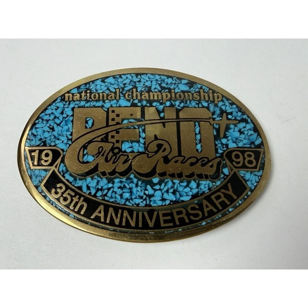 1998 Reno National Championship Air Race Turquoise Chip Belt Buckle Limited Ed